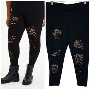 torrid sz 3 Cheetah Print Black Signature High Waist Distressed Ankle Leggings